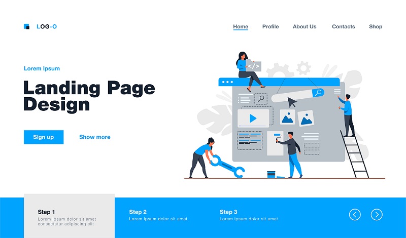 Digital marketing team constructing landing Page